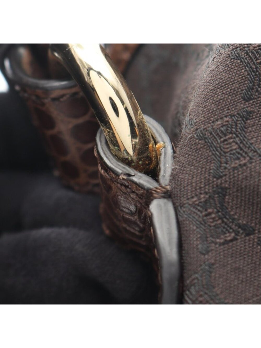 Celine Handbag Bittersweet Macadam Croco Embossed Dark Brown Canvas Leather - Picture 8 of 8